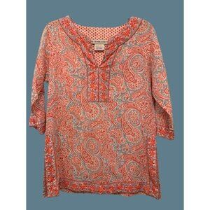 Gretchen Scott Cotton Tunic Blouse Top in Red Blue Paisley Design Size XSmall